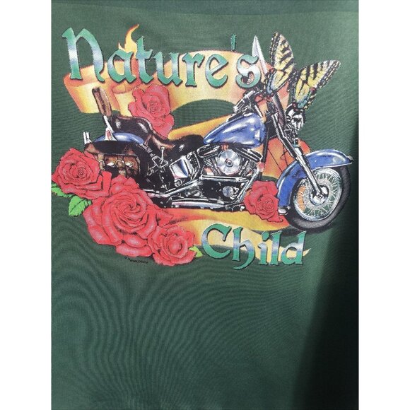 Women’s T-Shirt Natures Child Green Biker Shirt Size Large - Picture 2 of 7